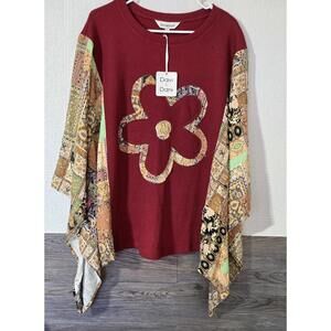 Dave & Dani Boho Patchwork Flower Top Large NWT Mixed Print